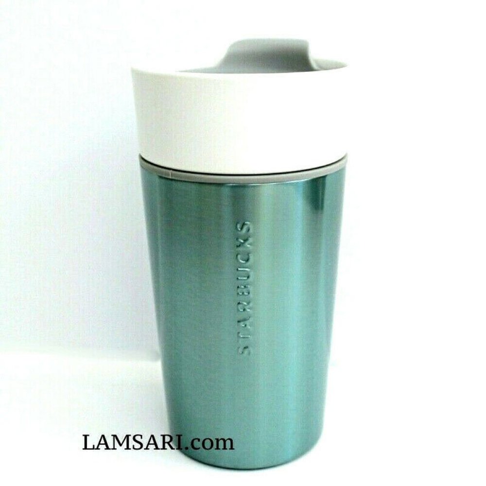 Starbucks 2015 Aqua White Ceramic & Stainless Steel Tumbler 12oz
